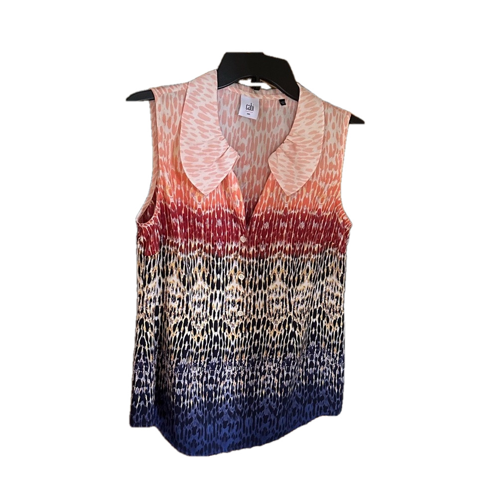 CABI 3078 Love Tunic Blouse Peter Pan Collar Abstract Print Sleeveless S